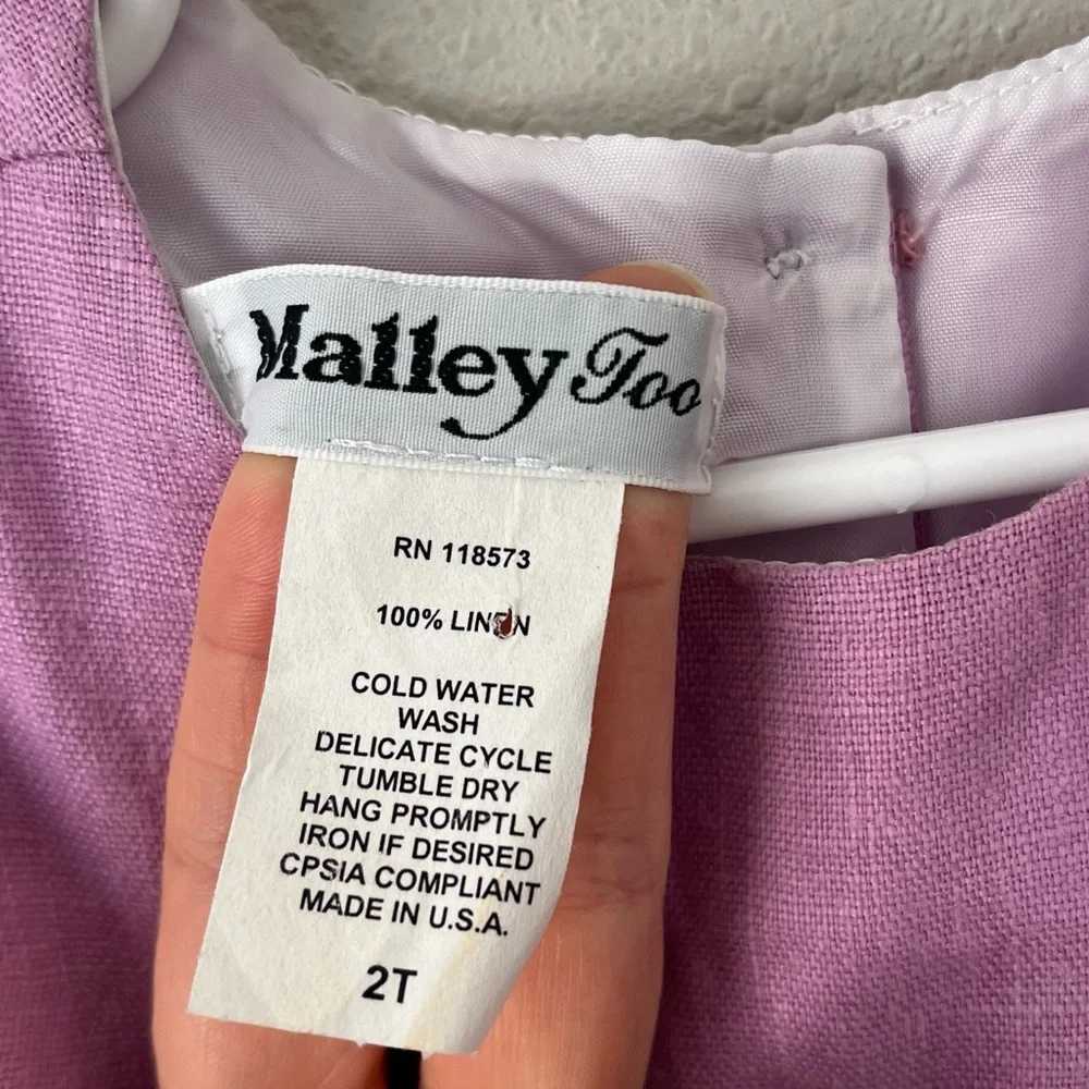 Malley Too Purple Linen Dress With Green Attached Sash Size 2T